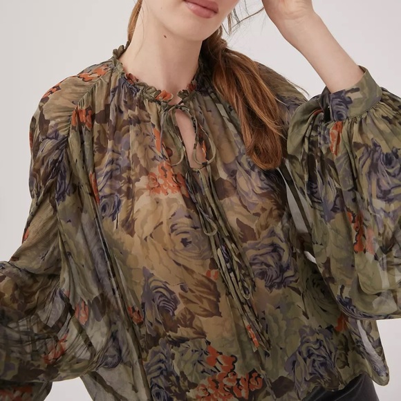 UO Zoe Sheer Tie-Front Blouse - Picture 2 of 4